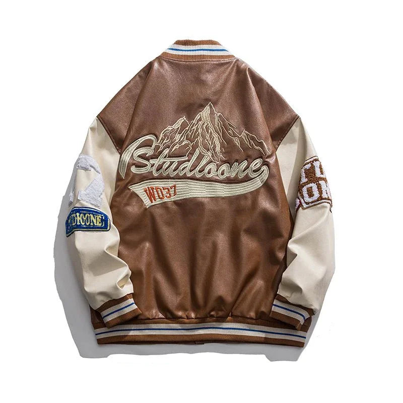 “Retro Drip PU Varsity – Label Patch Grunge Bomber”