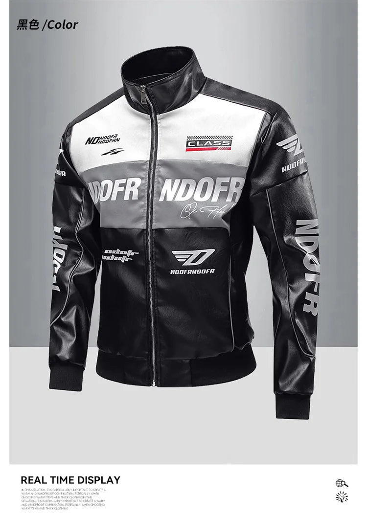 Men's Collar Leather Jacket, Fashionable American Motorcycle Suit Pu Leather Jacket