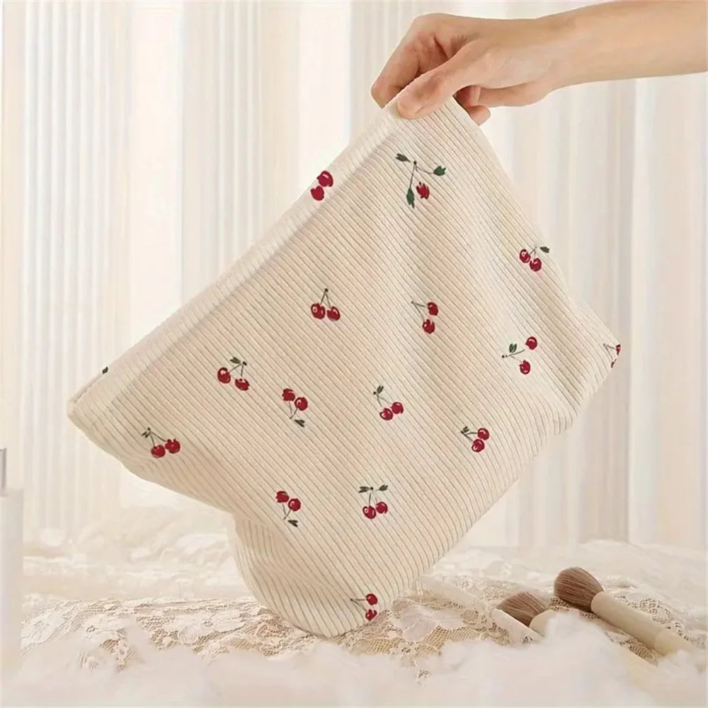 Cherry Boho Corduroy Makeup Pouch