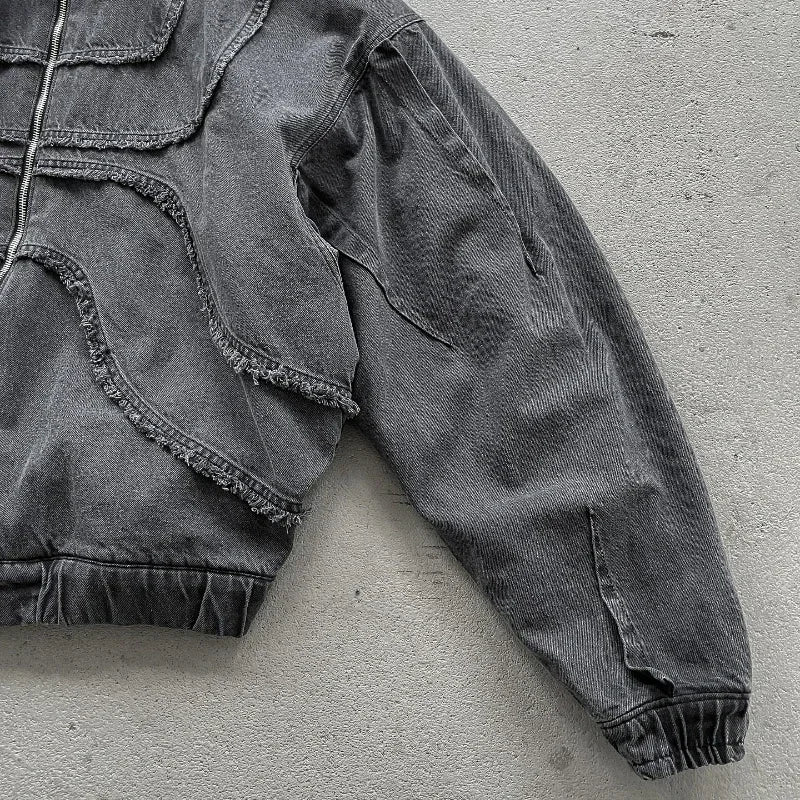 Denim Jacket American Vintage Unisex Streetwear, Leisure Zip Up Hoodie