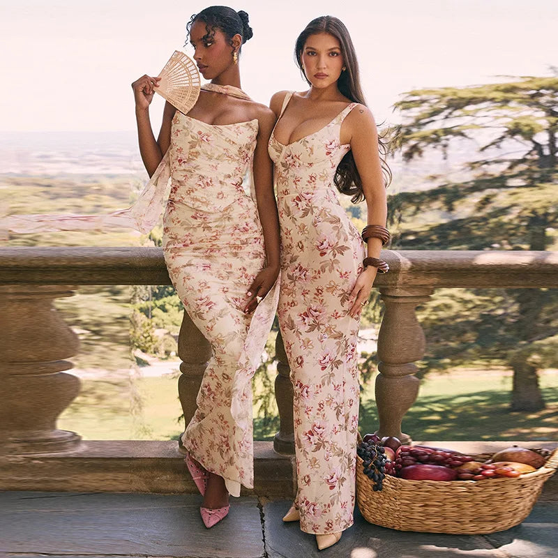 Elegant Bloom Deep V Dress – Summer Slim Fit Floral Glow