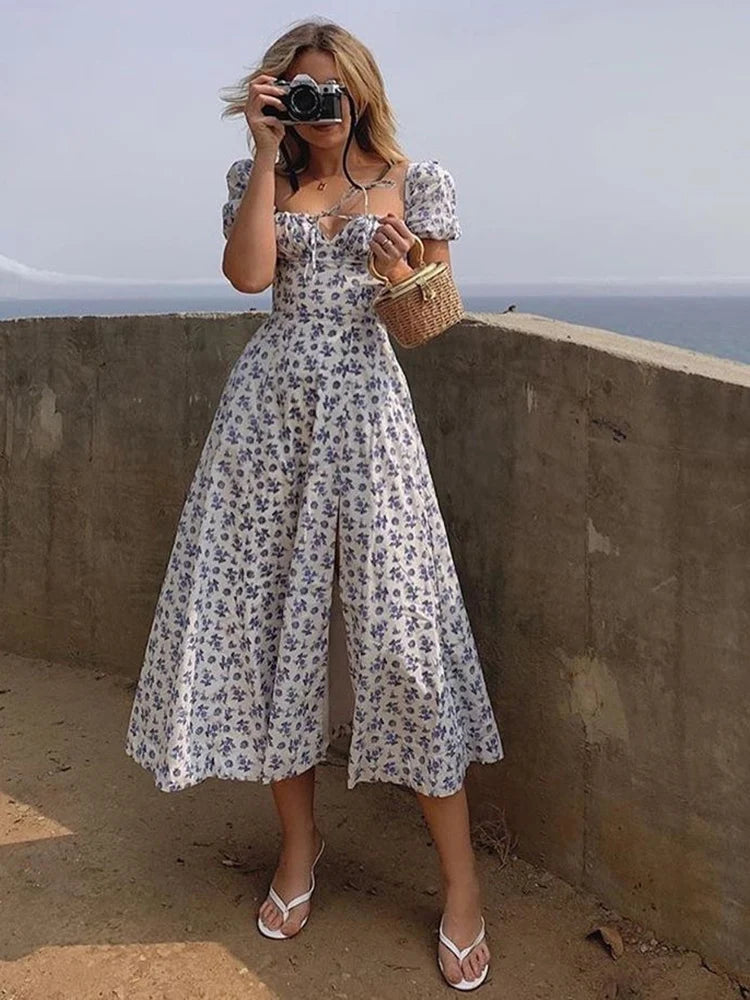 Summer Women’s Puff Sleeve Floral Maxi Dress – Elegant, Flowy & Feminine.