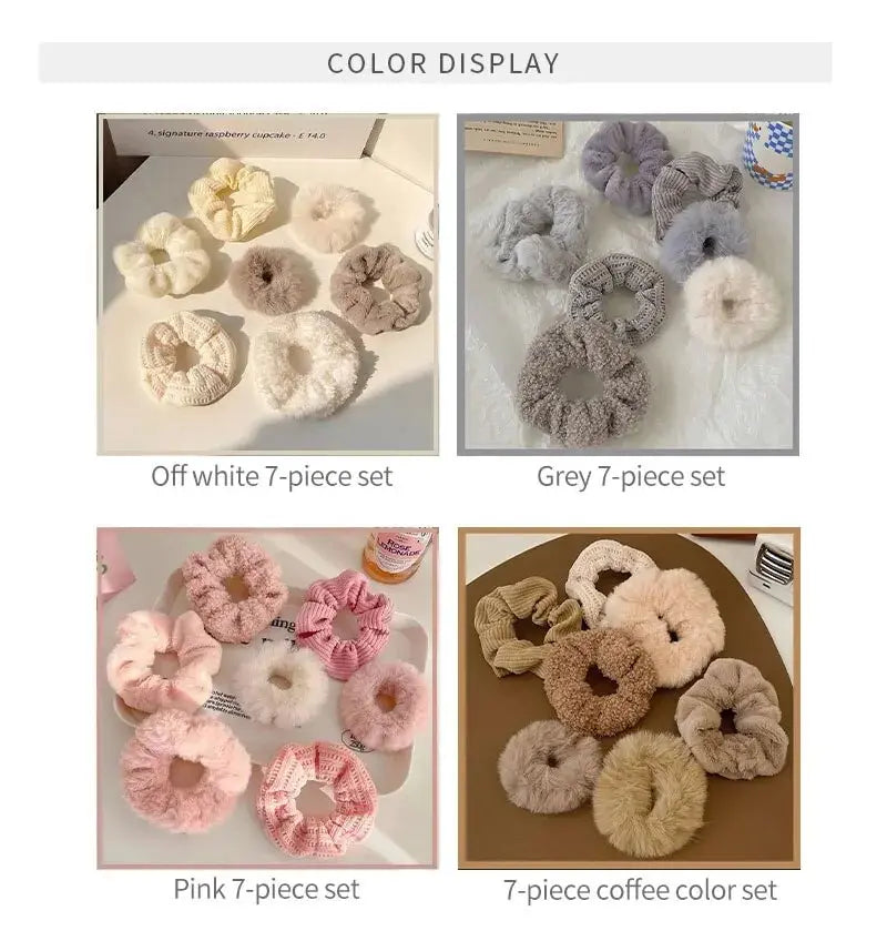 Plush Scrunchie Set – 7 or 21 Soft Hair Ties for Women & Girls