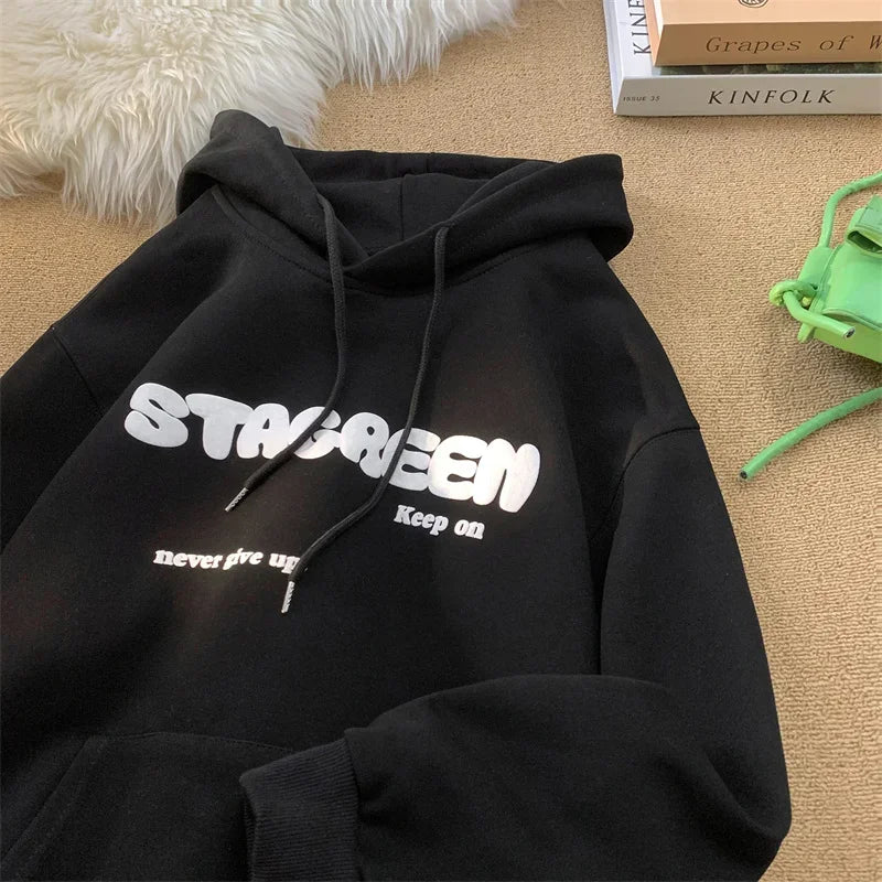 Letter Vibe 2024 Y2K Fleece Hoodie – Unisex Streetwear Heat