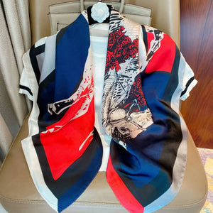 Elegant 90% Silk Large Square Scarf – Classic Black & White Stripes