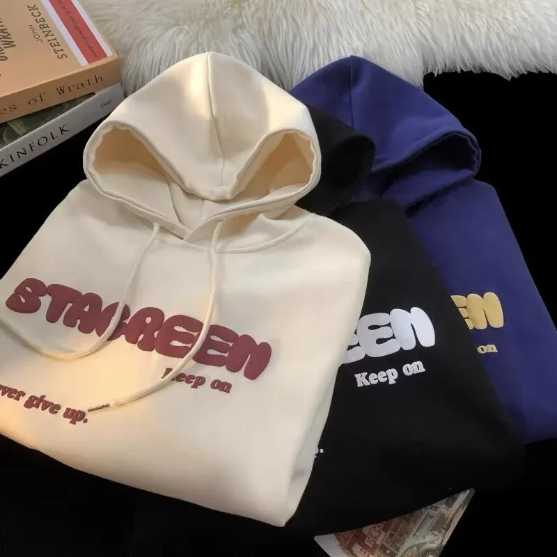 Letter Vibe 2024 Y2K Fleece Hoodie – Unisex Streetwear Heat