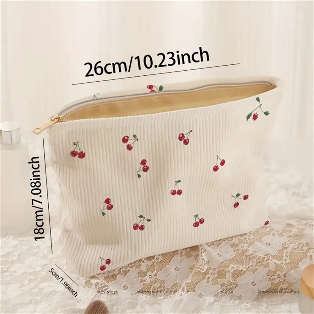 Cherry Boho Corduroy Makeup Pouch