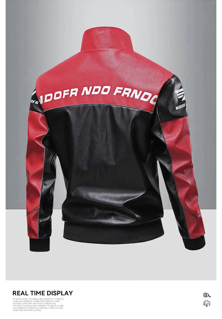 Men's Collar Leather Jacket, Fashionable American Motorcycle Suit Pu Leather Jacket
