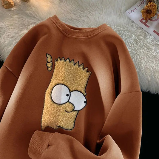 Street Cartoon Pure Cotton Crewneck Hoodie – American High Street Vibes