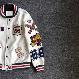 Design new leather baseball uniform men's PU leather jacket loose coat for men.
