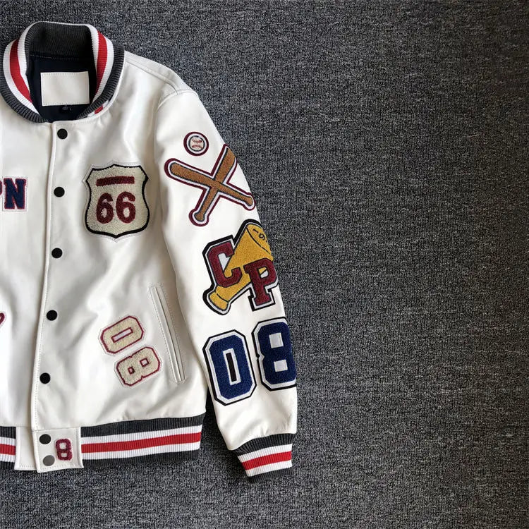 Design new leather baseball uniform men's PU leather jacket loose coat for men.