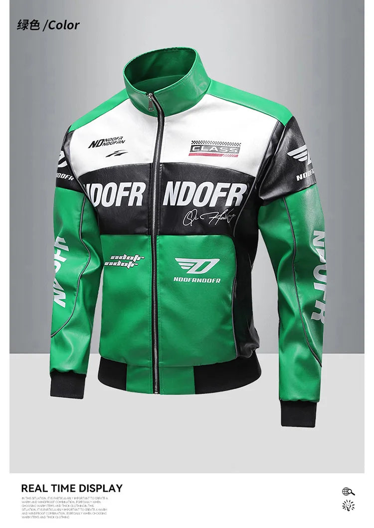 Men's Collar Leather Jacket, Fashionable American Motorcycle Suit Pu Leather Jacket