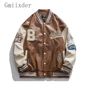 “Retro Drip PU Varsity – Label Patch Grunge Bomber”