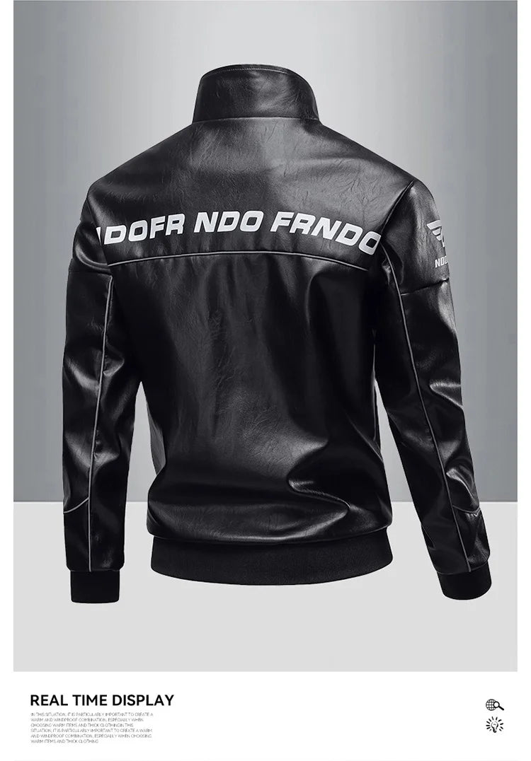 Men's Collar Leather Jacket, Fashionable American Motorcycle Suit Pu Leather Jacket
