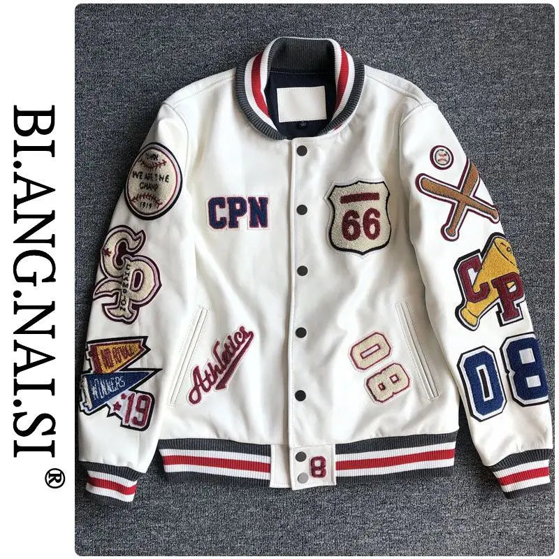 Design new leather baseball uniform men's PU leather jacket loose coat for men.