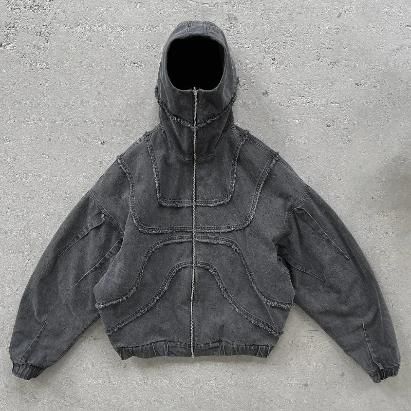 Denim Jacket American Vintage Unisex Streetwear, Leisure Zip Up Hoodie