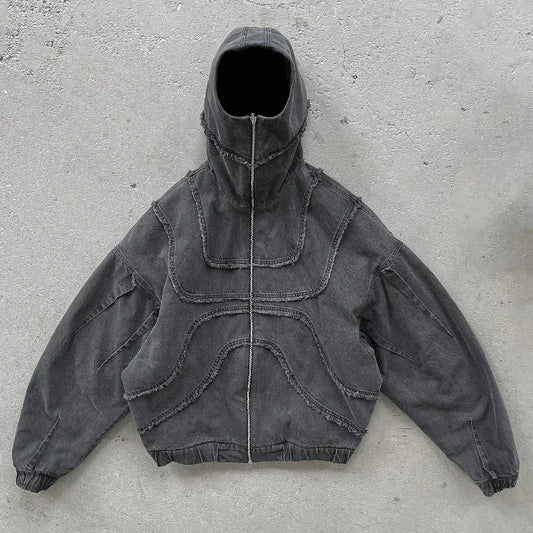 Denim Jacket American Vintage Unisex Streetwear, Leisure Zip Up Hoodie