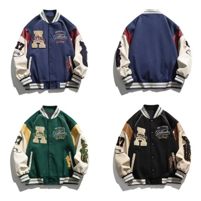Vintage Vibe Varsity Jacket – Leather Sleeves, Embroidery, Total Drip