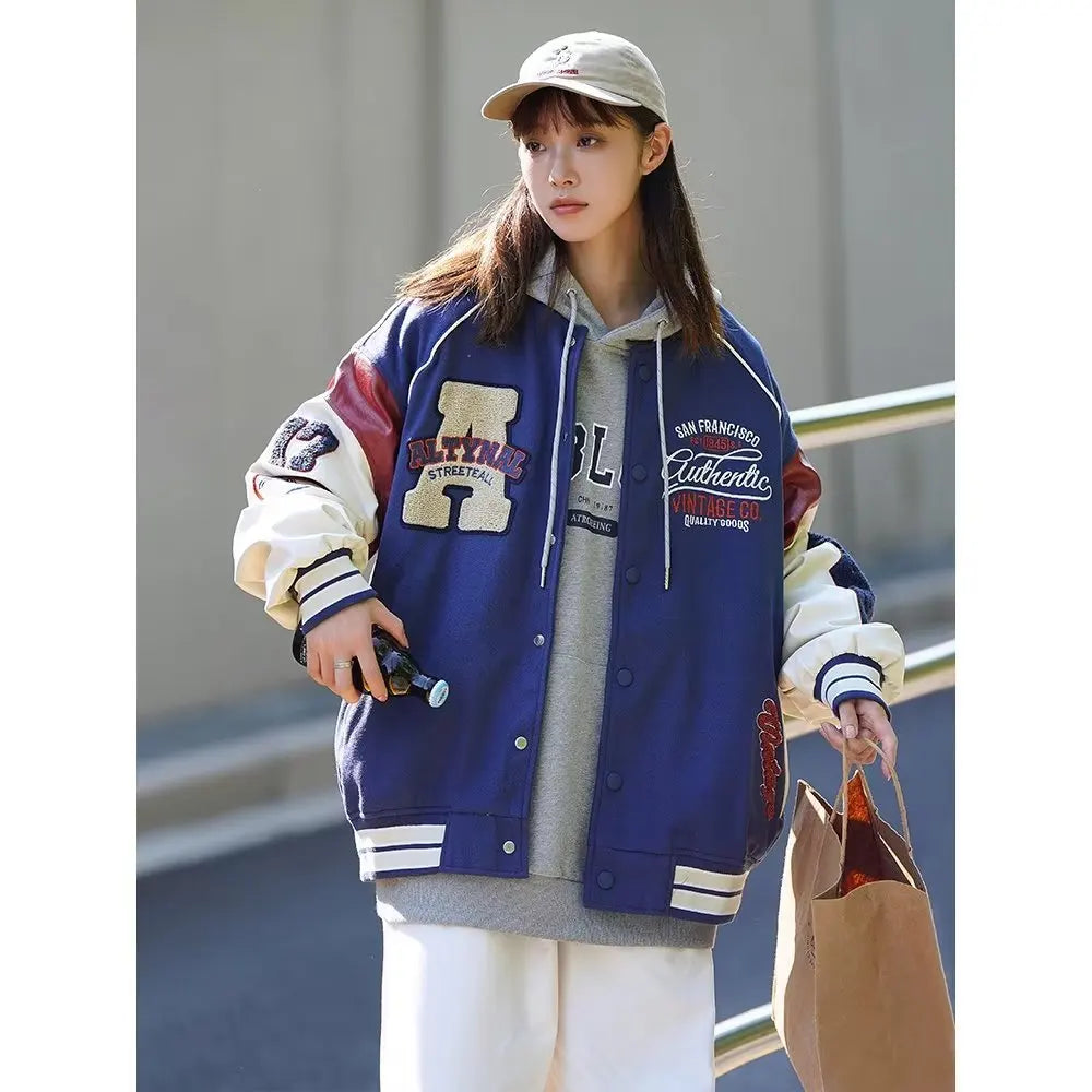 Vintage Vibe Varsity Jacket – Leather Sleeves, Embroidery, Total Drip