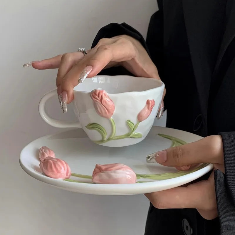 🌷 Handmade Tulip Cups & Plates –  Creative Hand-Drawn Designs