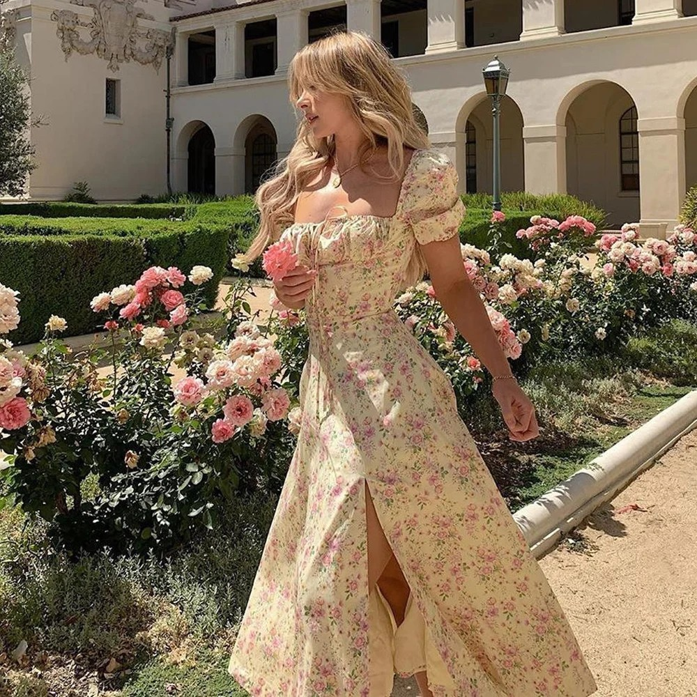 Summer Women’s Puff Sleeve Floral Maxi Dress – Elegant, Flowy & Feminine.